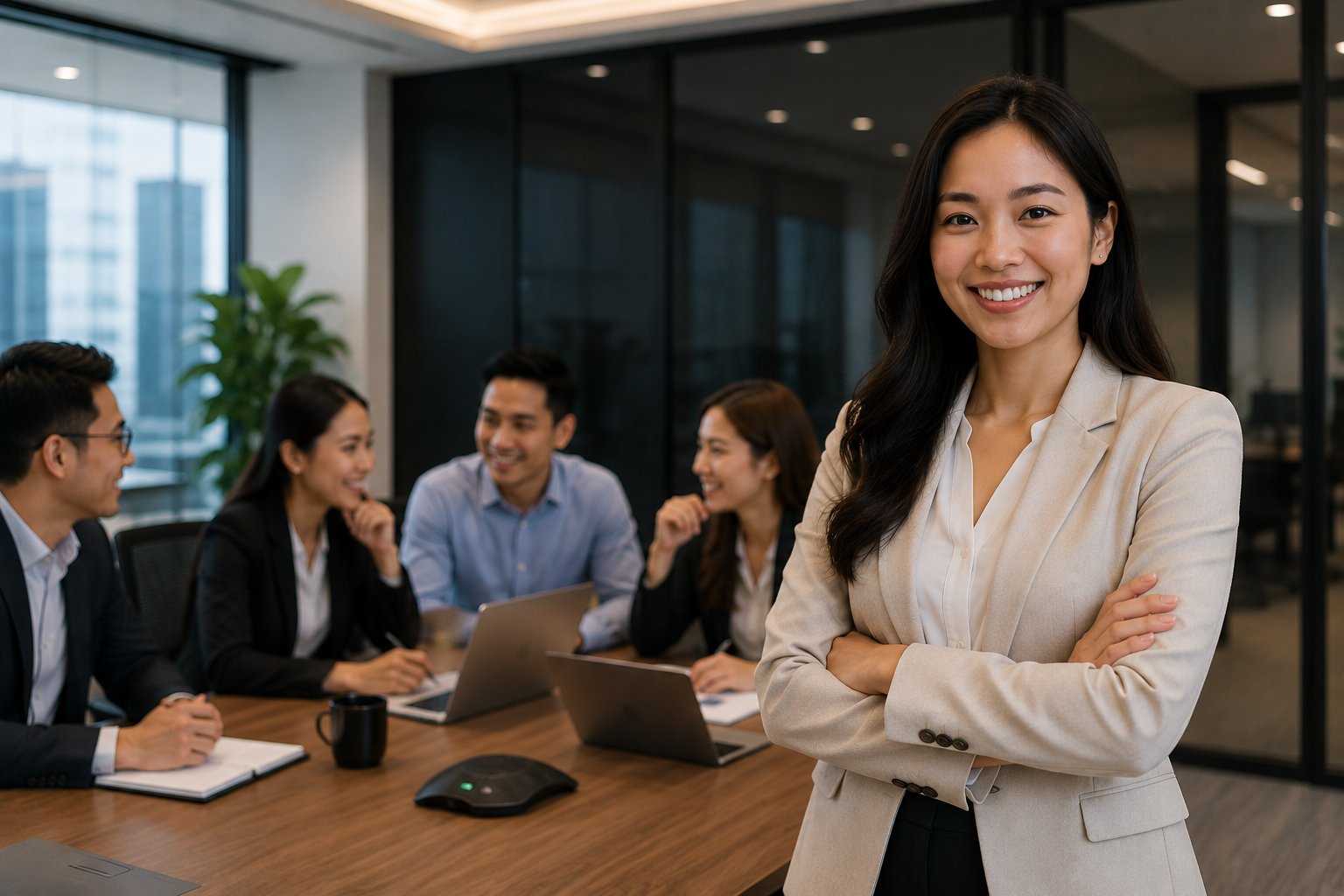 SOA recruitment specialist with team in conference room